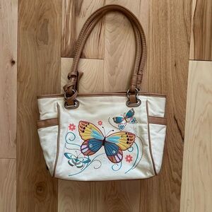 Cream and brown butterfly shoulder bag